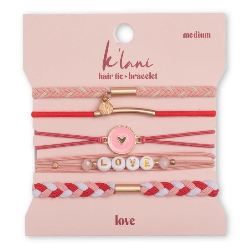 K'lani Hair Tie Bracelets for Women - Elastic Hair Bands That Double as Stylish Jewelry - Love - Medium