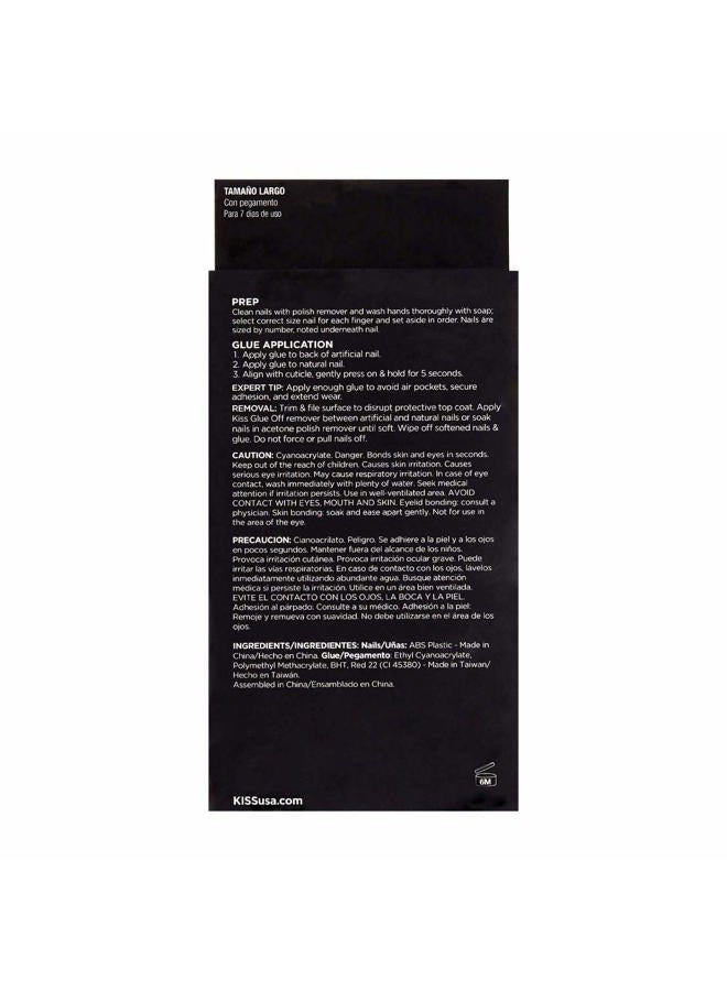 KISS Masterpiece One-Of-A-Kind Luxe Mani, Long Length, Premium Acrylic Fake Nails, Style “No.1”, with Pink Gel Nail Glue, Manicure Stick, Mini File, & 30 False Nails Including 12 Accent Nails - Image 3