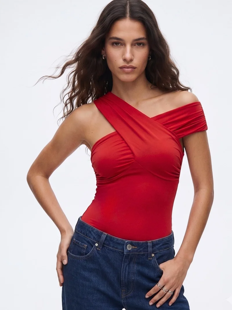 Outzidr Red Off-Shoulder Gather Top