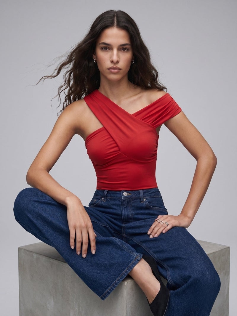 OUTZIDR Red Off-Shoulder Gather Top - Image 3