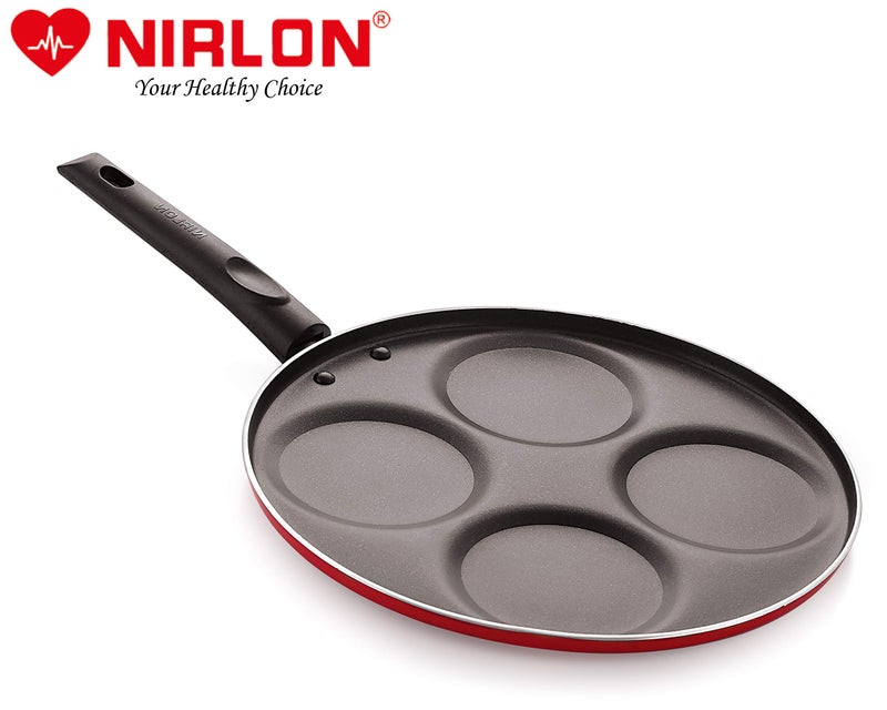 Nirlon Non Stick Aluminium Mini Pancake/Uttapam Tawa Pan 26.5cm (4 Cavity) RED[3mm Classic_UP4] - Image 3
