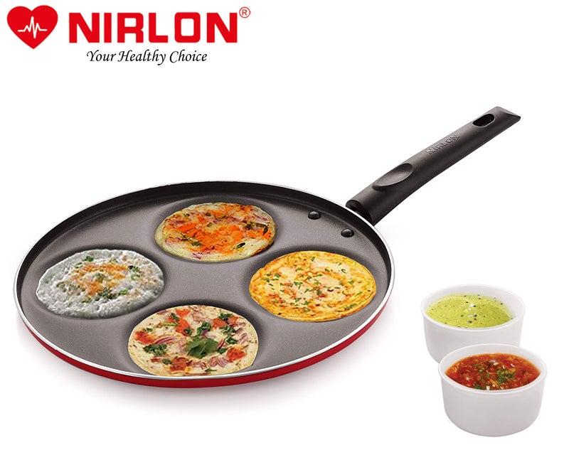 Nirlon Non Stick Aluminium Mini Pancake/Uttapam Tawa Pan 26.5cm (4 Cavity) RED[3mm Classic_UP4] - Image 5