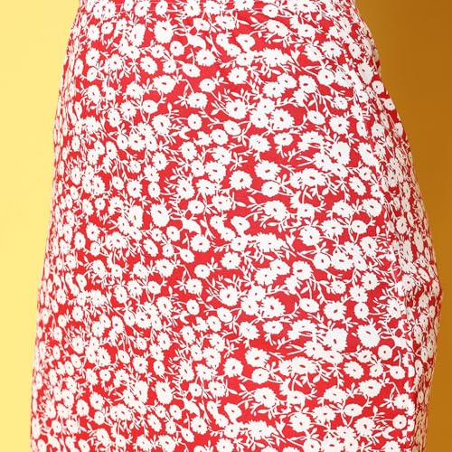 Berrylush Women Red & White Floral Printed Slip-On Straight Hem Pencil Midi Skirt - Image 5