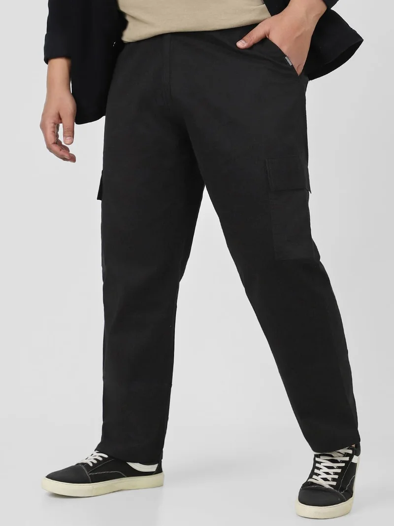 Urbano Plus Men's Black Regular Fit Solid Cargo Chino Pant with 6 Pockets Stretchable