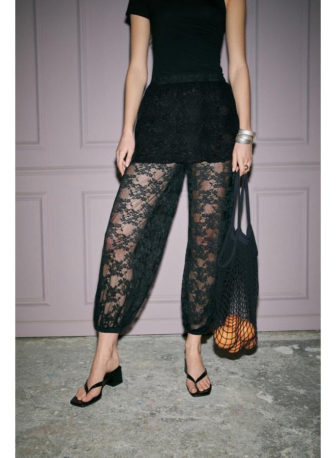 GRIMELANGE PETKRO Women's Stretch Fabric Skirted Lace Black Pants. - Image 2