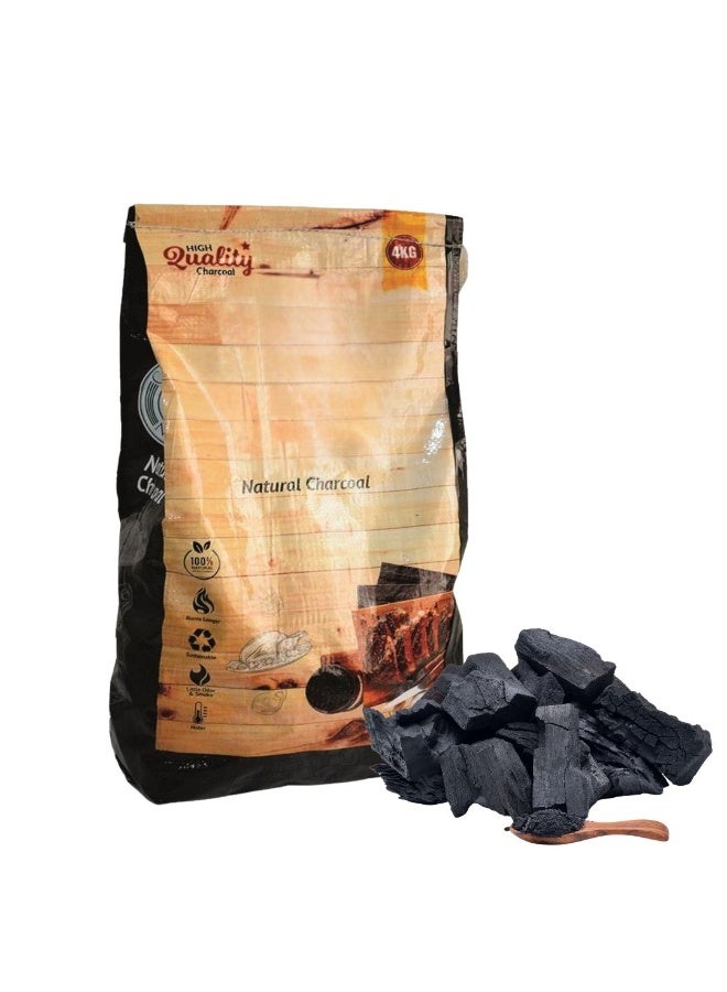 فحم طبيعي نقي ٤ كجم - ١٠٠٪ خشب صلب | حرارة عالية، رماد قليل | فحم شواء طويل الأمد، مناسب للمطاعم، للشواء، والتدخين، ومواقد الكامادو | وقود طهي خارجي صديق للبيئة - Image 1