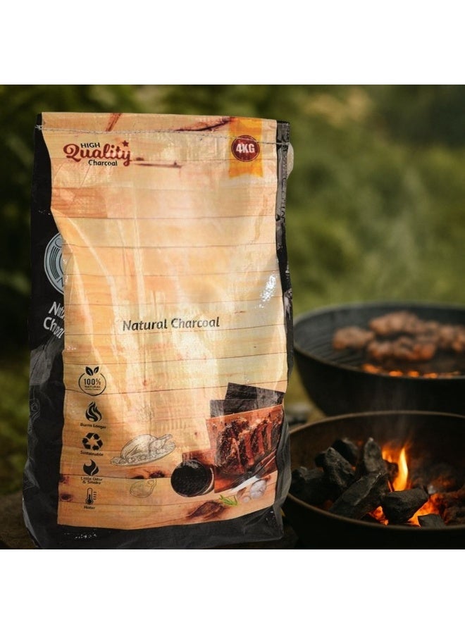 فحم طبيعي نقي ٤ كجم - ١٠٠٪ خشب صلب | حرارة عالية، رماد قليل | فحم شواء طويل الأمد، مناسب للمطاعم، للشواء، والتدخين، ومواقد الكامادو | وقود طهي خارجي صديق للبيئة - Image 3