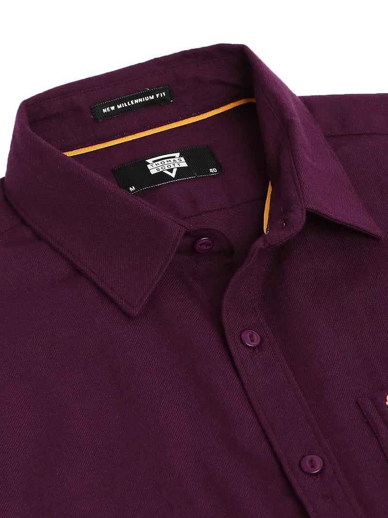 Thomas Scott Men's Classic Slim Fit Flannel Casual Shirt Wine - Image 5