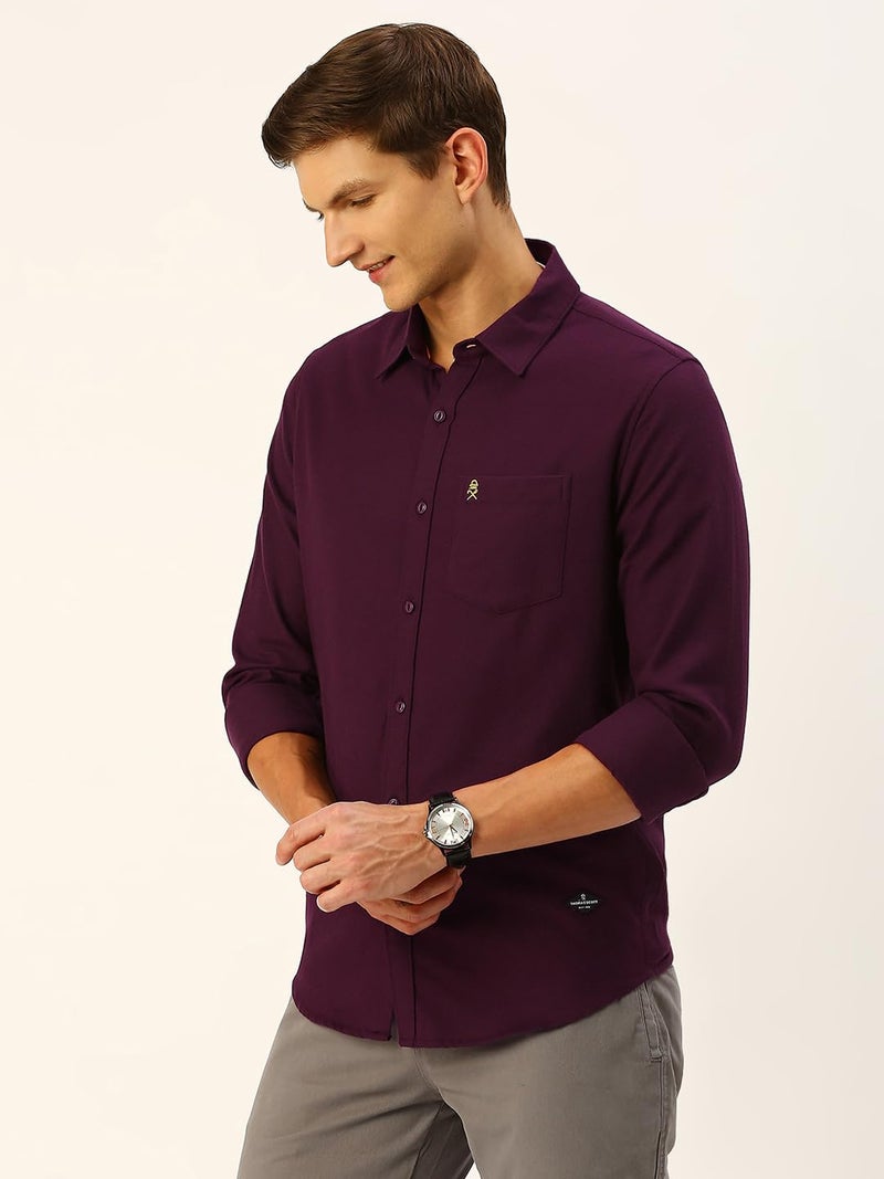 Thomas Scott Men's Classic Slim Fit Flannel Casual Shirt Wine - Image 2