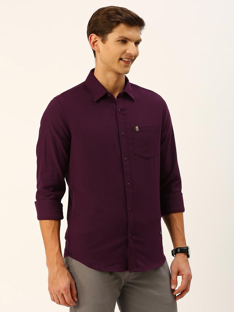 Thomas Scott Men's Classic Slim Fit Flannel Casual Shirt Wine - Image 3