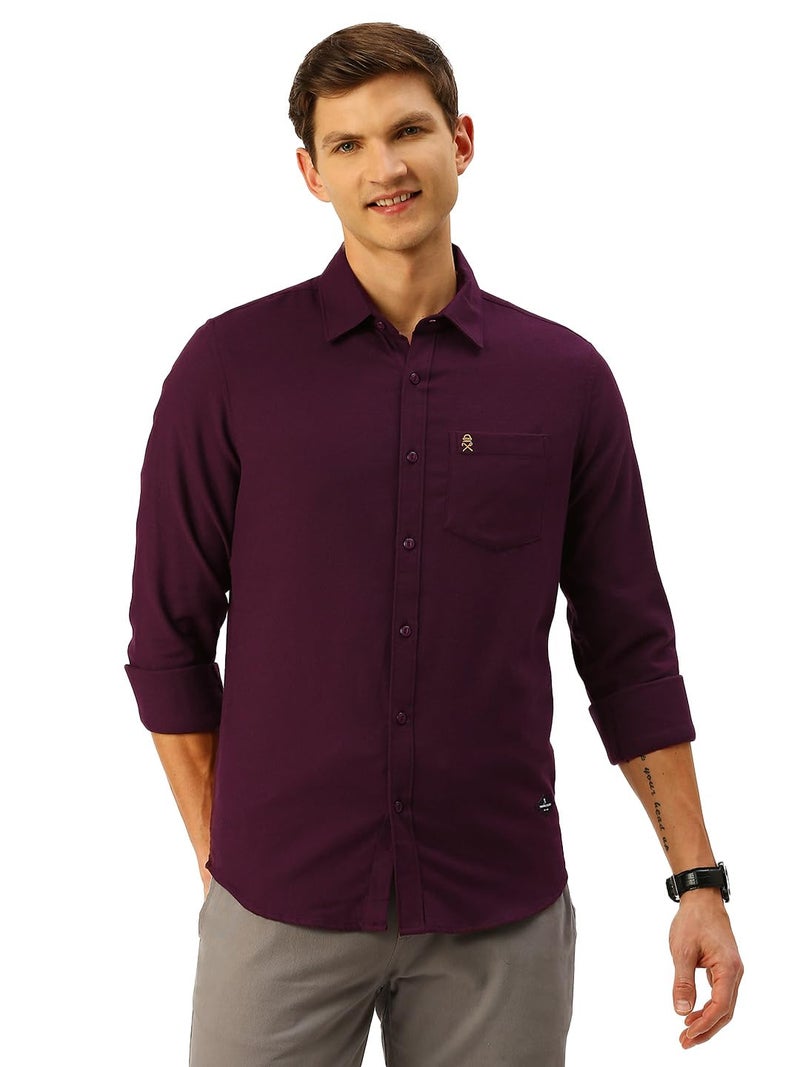 Thomas Scott Men's Classic Slim Fit Flannel Casual Shirt Wine - Image 1