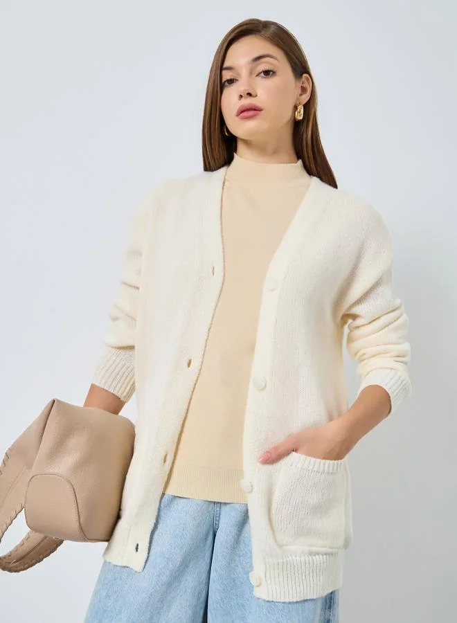 Styli Off-White Oversized Cardigan Sweater