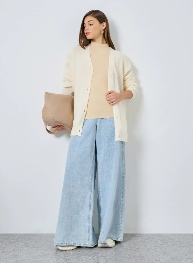 Styli Styli Off-White Oversized Cardigan Sweater