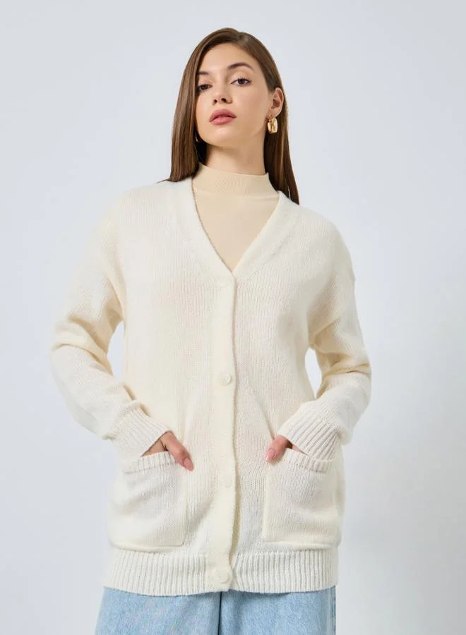 Styli Styli Off-White Oversized Cardigan Sweater