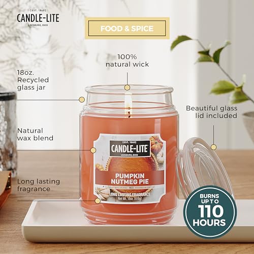 CANDLE-LITE شموع كاندل لايت المعطرة لعيد الهالوين، فطيرة اليقطين وجوزة الطيب، 18 أونصة، مصنوعة بفخر في الولايات المتحدة الأمريكية، شمعة للعلاج بالروائح، بفتيلة واحدة مع 110 ساعة من وقت الاحتراق، مثالية لخلق جو مريح - Image 2