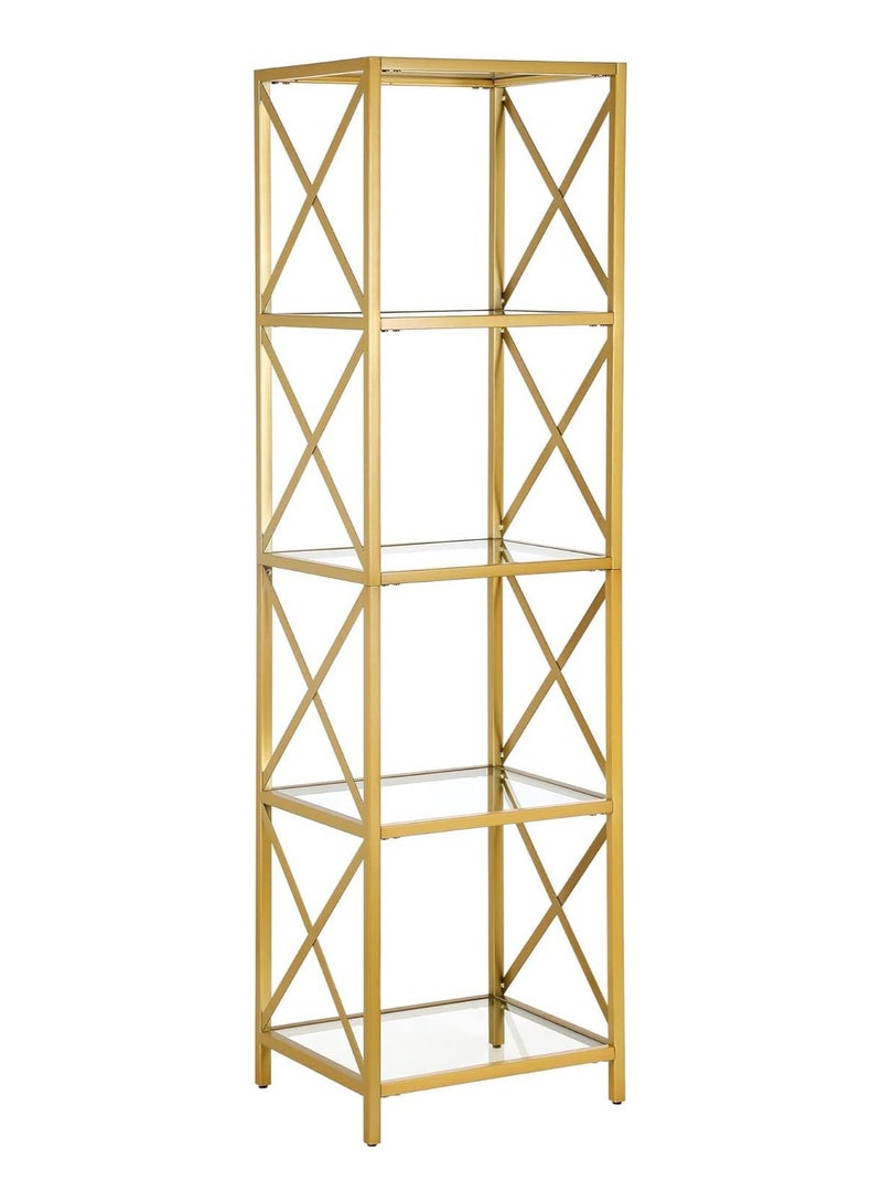 LINGWEI 5 Tier Metal and Glass Bookshelf Stylish Display Shelf for Living Room Bedroom & Office Tall Modern Design - Image 4