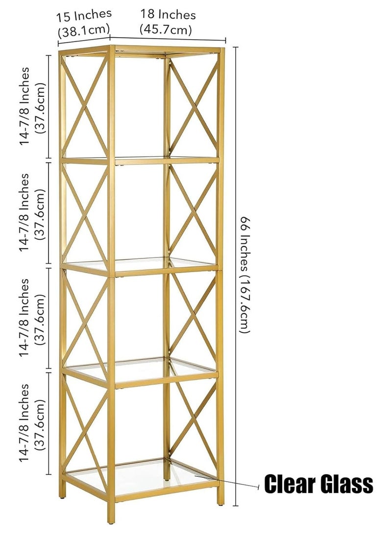 LINGWEI 5 Tier Metal and Glass Bookshelf Stylish Display Shelf for Living Room Bedroom & Office Tall Modern Design - Image 5