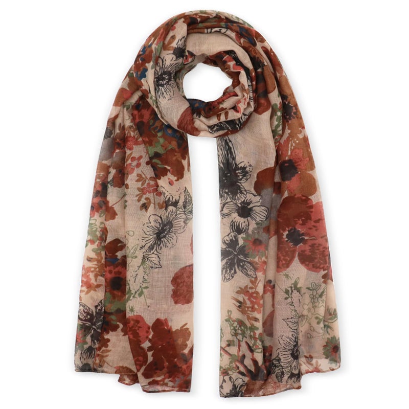 vimate beige lightweight floral scarf for women winter ladies fashion neck scarves long large shawl scarfs hijab scarfs Beach scarf (Style 45) - Image 1