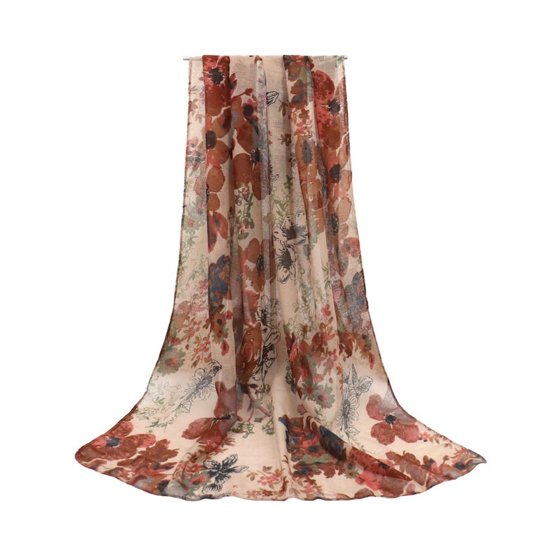 vimate beige lightweight floral scarf for women winter ladies fashion neck scarves long large shawl scarfs hijab scarfs Beach scarf (Style 45) - Image 4