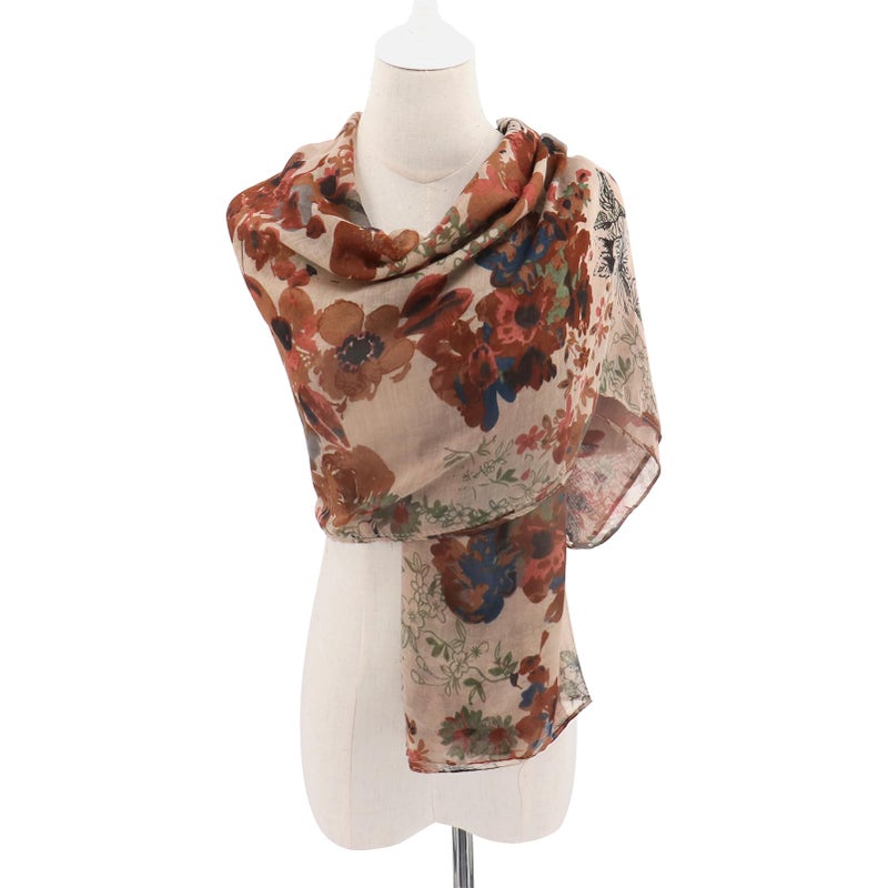 vimate beige lightweight floral scarf for women winter ladies fashion neck scarves long large shawl scarfs hijab scarfs Beach scarf (Style 45) - Image 3