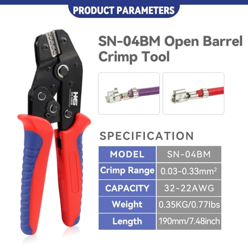 HKS Micro Connector Crimping Tool for Open Barrel Pins 32-22AWG, Ratcheting Crimper for JST-XH2.54/PH2.0/SM2.54/ ZH1.5, Molex KK/PicoBlade, Dupont SN-04BM - Image 2