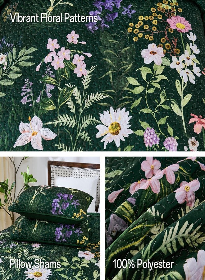 Yiran Floral Quilt Set Queen Size, Green Botanical Bedspreads Bedding Set, 3 Pieces Summer Soft Lightweight Microfiber Coverlet with 2 Pillow Shams for All Season 96x90 Inch - Image 5