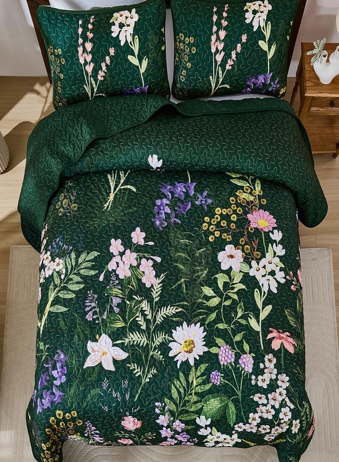 Yiran Floral Quilt Set Queen Size, Green Botanical Bedspreads Bedding Set, 3 Pieces Summer Soft Lightweight Microfiber Coverlet with 2 Pillow Shams for All Season 96x90 Inch - Image 4