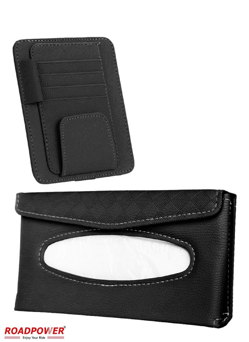 RoadPower Car Tissue Holder Organizer With Car Sun Visor Sunglasses And Card Holder Black  - Image 1