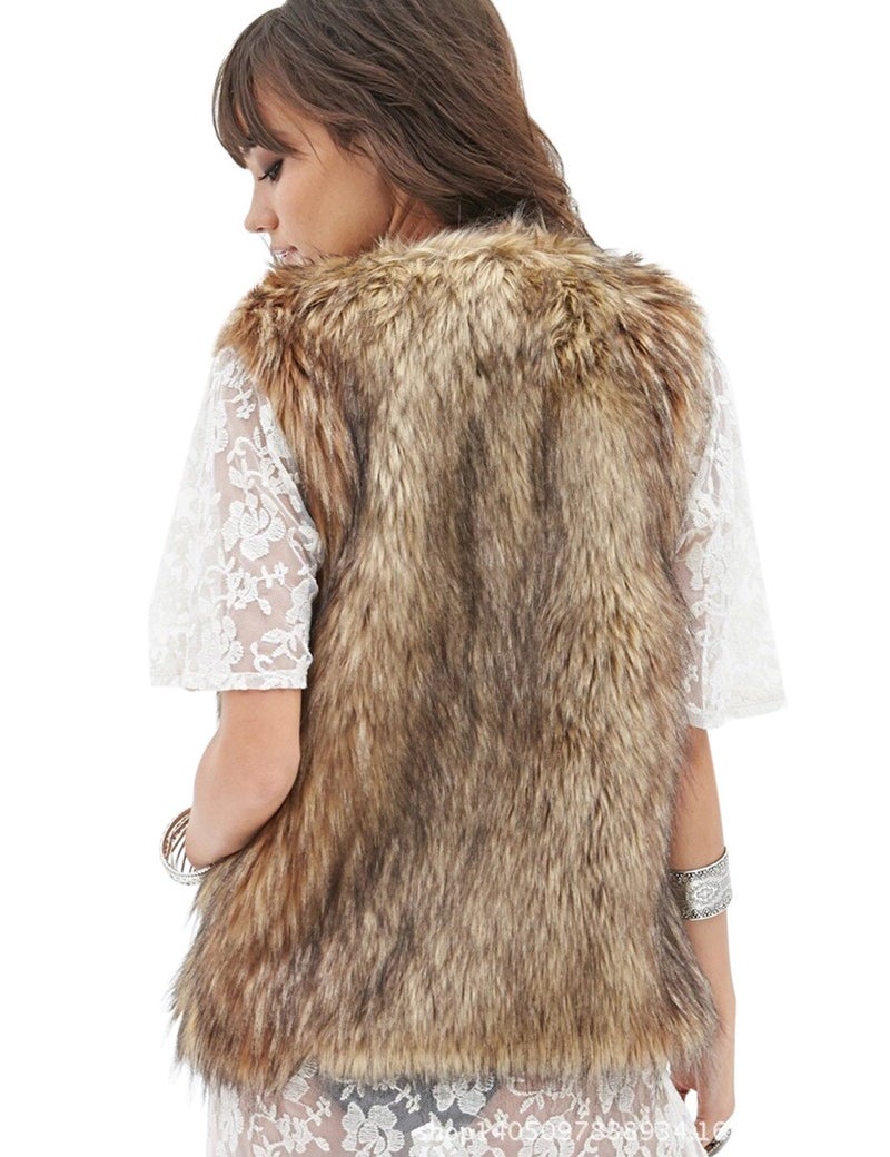 Tanming Women's Fashion Autumn And Winter Warm Short Faux Fur Vests (X-Small, Grey) - Image 2