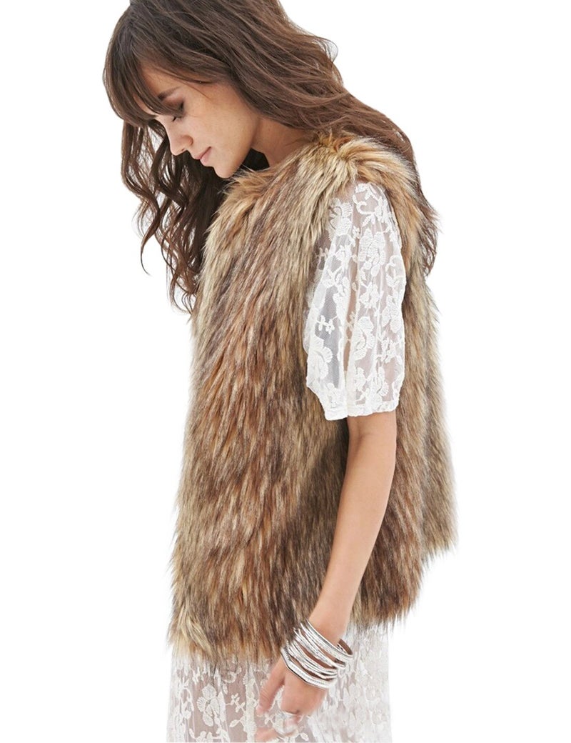 Tanming Women's Fashion Autumn And Winter Warm Short Faux Fur Vests (X-Small, Grey) - Image 3