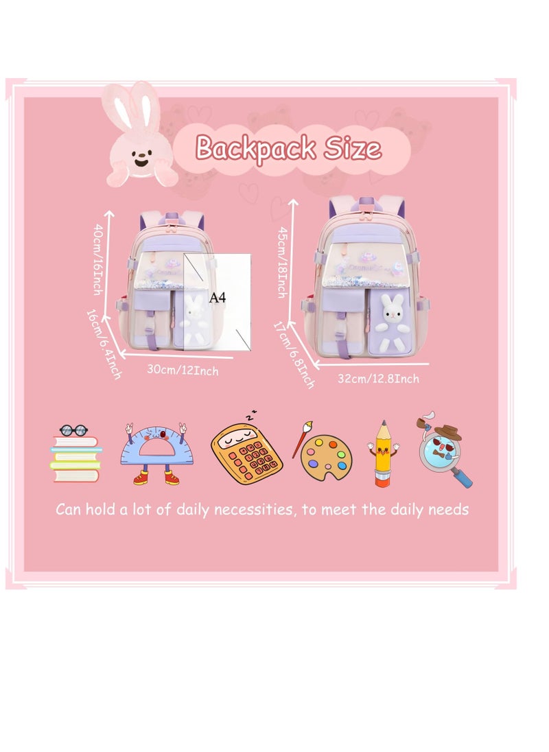 Generic Bunny Backpack for Girls, Cute Kids Bookbag for Elementary School Teens, Kawaii Preschool Outdoor Daypack, Kids Backpack with Rabbit Dolls, Pink  - Image 2