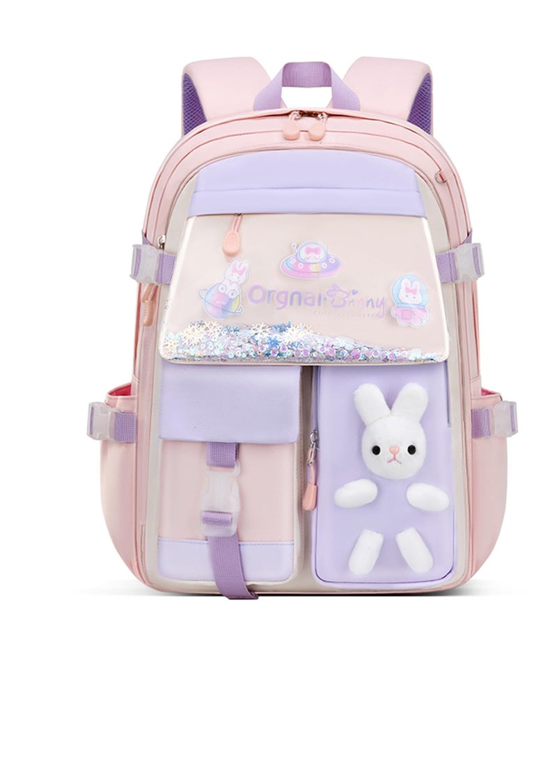 Generic Bunny Backpack for Girls, Cute Kids Bookbag for Elementary School Teens, Kawaii Preschool Outdoor Daypack, Kids Backpack with Rabbit Dolls, Pink  - Image 1