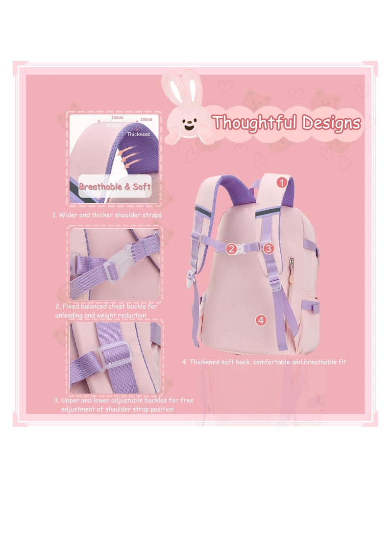 Generic Bunny Backpack for Girls, Cute Kids Bookbag for Elementary School Teens, Kawaii Preschool Outdoor Daypack, Kids Backpack with Rabbit Dolls, Pink  - Image 4