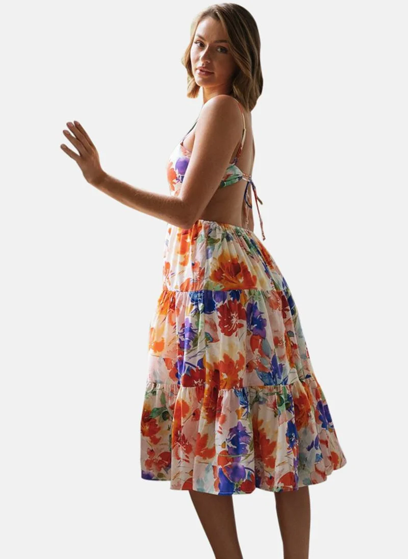 يونيكي Multicolour Fit & Flare Halter Neck Printed Dress