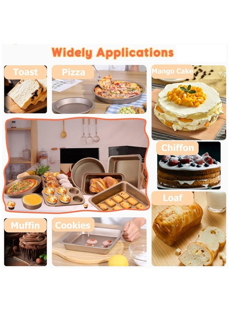 Nonstick Bakeware Set 5 PCS Baking Pans Set- Pizza Tray, Round/Square Pans, Loaf Pan, 6-Cup Muffin Pan Carbon Steel Baking Trays Oven Trays for Bakers Beginners - Image 5