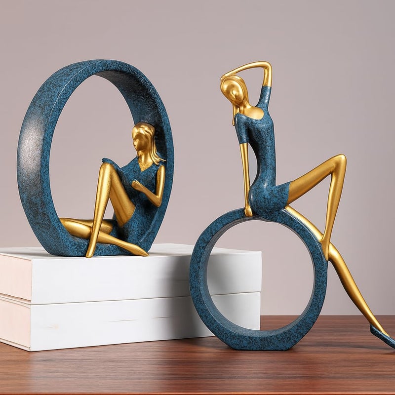 XTORE Stylish Resin Girl Sculptures for Home Decor (Pack of 2, Light Green) - Image 3
