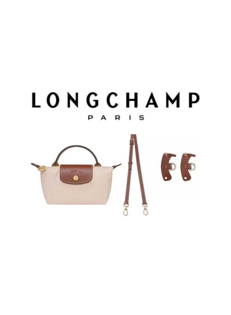 لونج شامب لو بليج الأصلي يأتي في حقيبة صغيرة مع مقبض وورق حزام الكتف قماش المعاد تدويره بشكل أبيض - Image 1