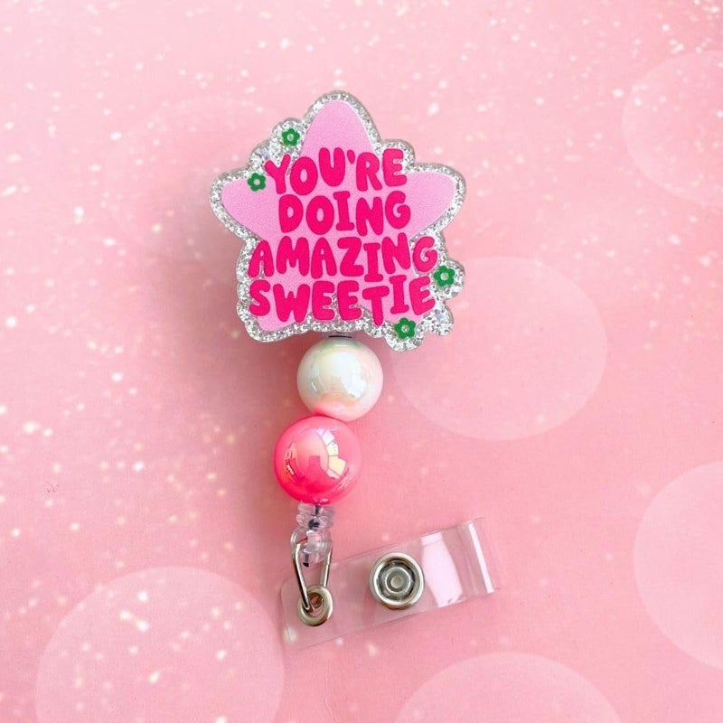 YJ PREMIUMS Doing Amazing Sweetie Badge Reel â€“ Retractable Clip Holder for Nurses, Social Workers, and Healthcare Staff, Perfect Mental Health Awareness and Inspirational Gift for Office, Clinics, and Hospitals - Image 4