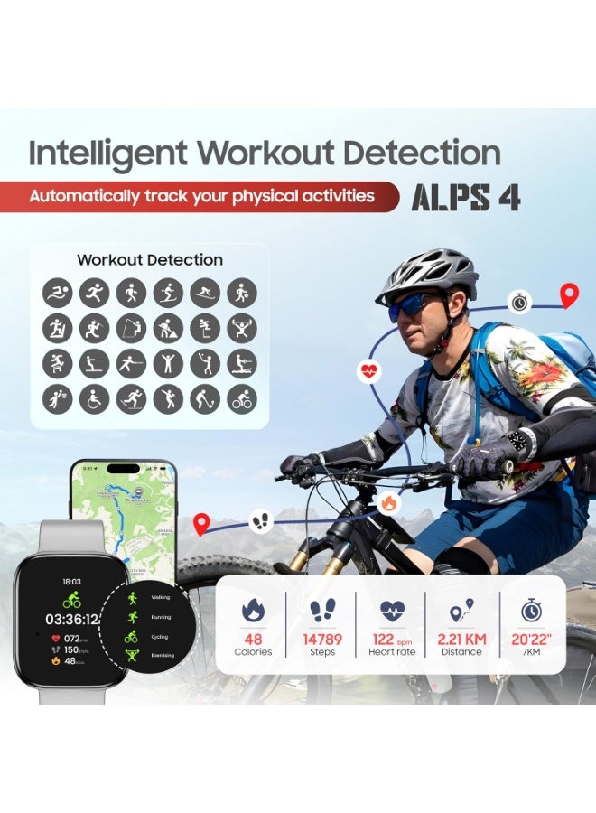 Swiss Military ALPS4 Smartwatch 1.75" AMOLED, Bluetooth Calling, Multi Language, Fitness Tracking, Wireless Charging, 7 Days Battery, IP67, iOS/Android Compatible, Silver Frame & Grey Silicon Strap - Image 3