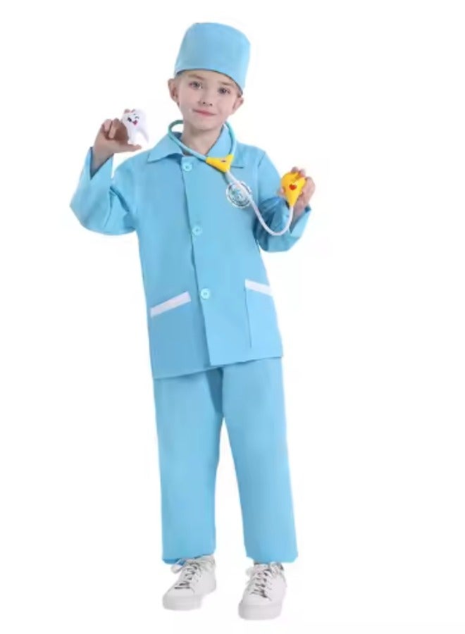 DUNISO Kids dental costume, suitable for boys and girls to wear doctor prop suits, role-playing sets, equipped with hats, pants, and six piece toy sets, suitable for heights of 115 to 125 centimeters - Image 4