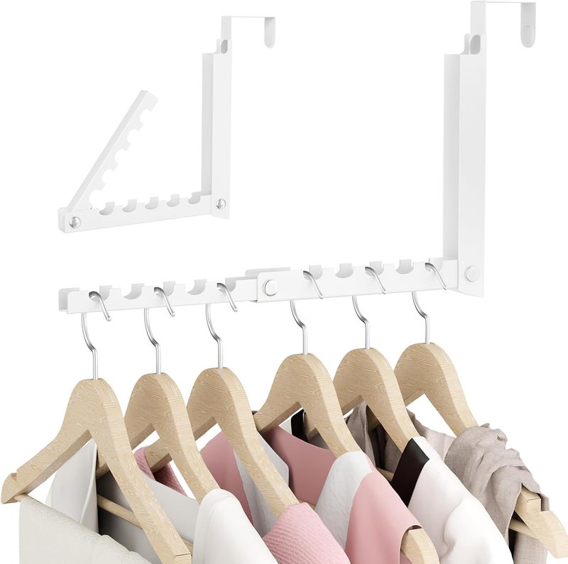 BAKON Over The Door Hanger Folding Clothes Drying Rack, Double Fold Hanging Door Hooks Coat Rack for Indoor Laundry Room Compact Small Space Foldable Portable Clothing Hanger Hook Collapsible- 1 Pack - Image 1