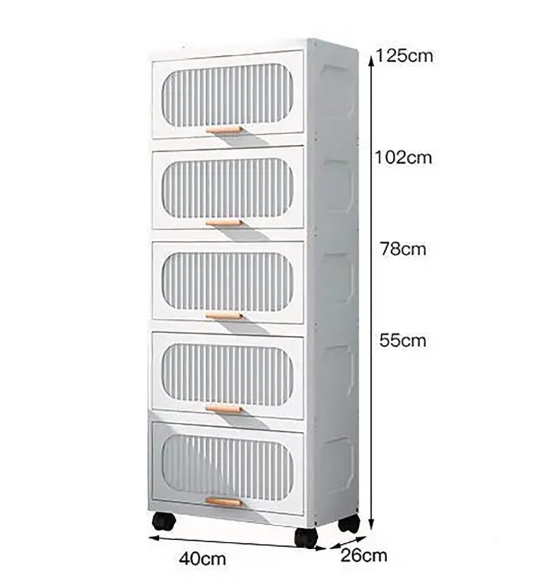 House of Quirk Stackable Collapsible Storage Boxes with Wheels and Doors – Versatile Plastic Containers for Home Organization 2 Layer 40cm (White) - Image 4