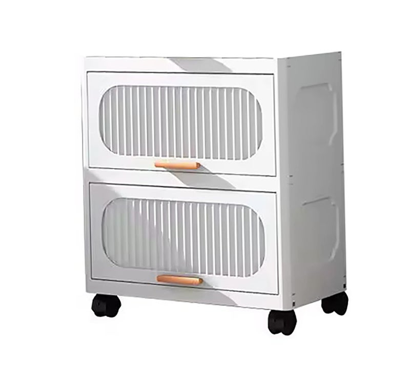 House of Quirk Stackable Collapsible Storage Boxes with Wheels and Doors – Versatile Plastic Containers for Home Organization 2 Layer 40cm (White) - Image 1
