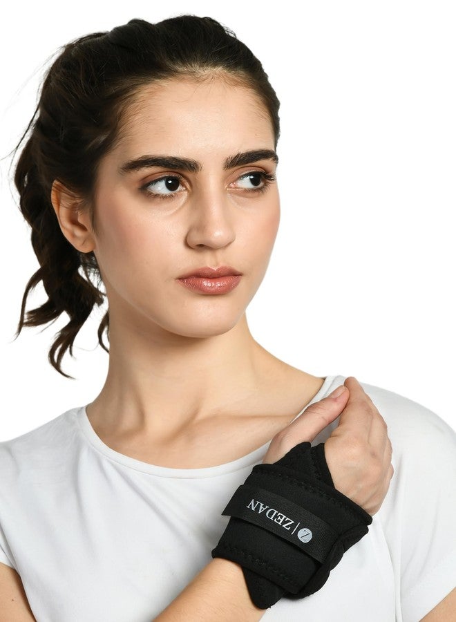 ZEDAN Neoprene Blend Wrist Band Support For Men & Women with Thumb Sports Injuries | Hand Support | Brace for Pain Relief Supporter Fit Right Left Hands - One Size (Black) - Image 1
