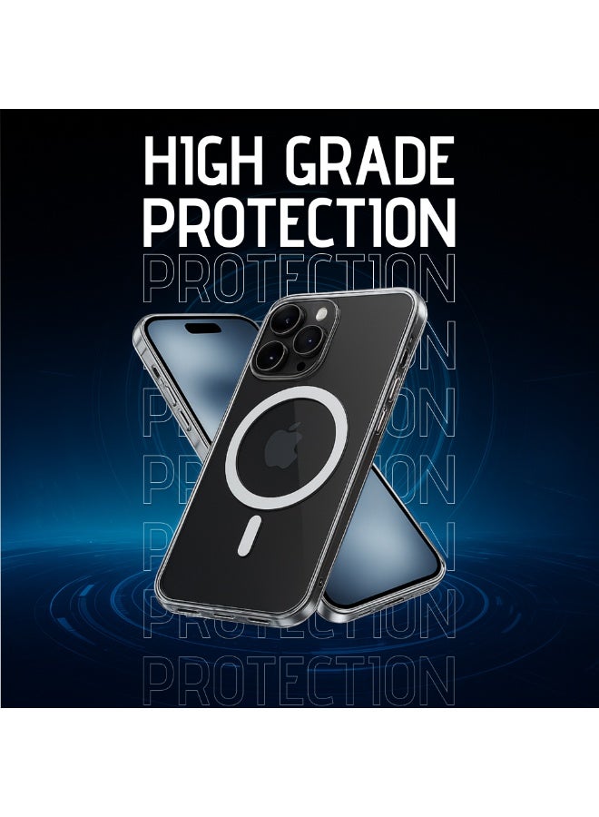 MMG iPhone 15 Pro Clear Magnetic Cover | Mag Safe Compatible | Hybrid Protective Crystal Clear Hard Back Case | Shockproof Silicone Frame | Anti Yellowing | Slim Transparent Case for Apple iPhone 15 Pro  - Image 4