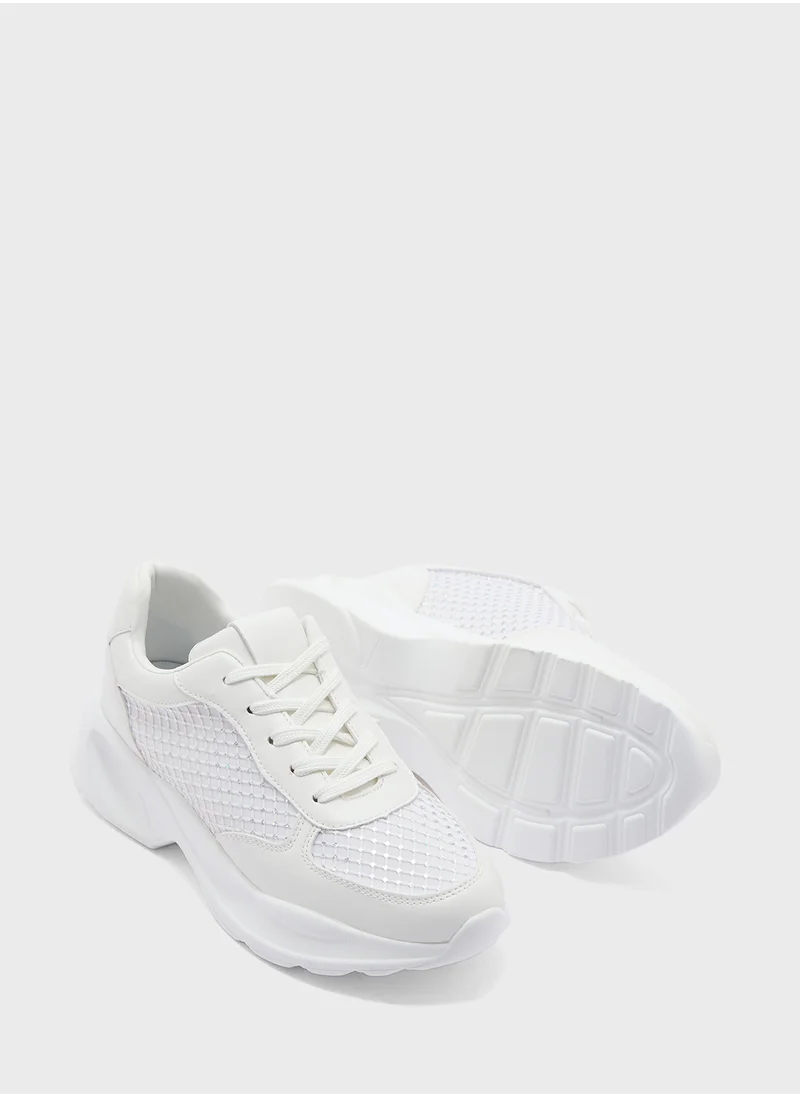جينجر Chunky Mix Material Sneakers