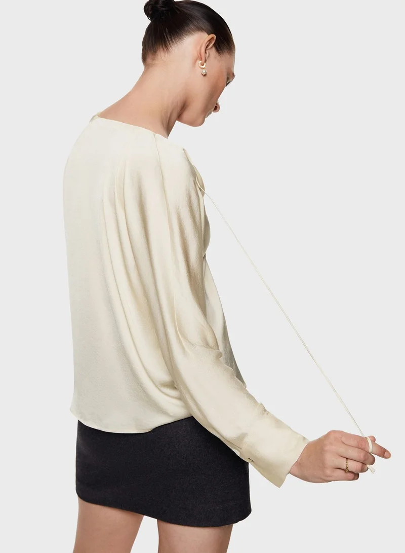 MANGO V-Neck Drawstring Top