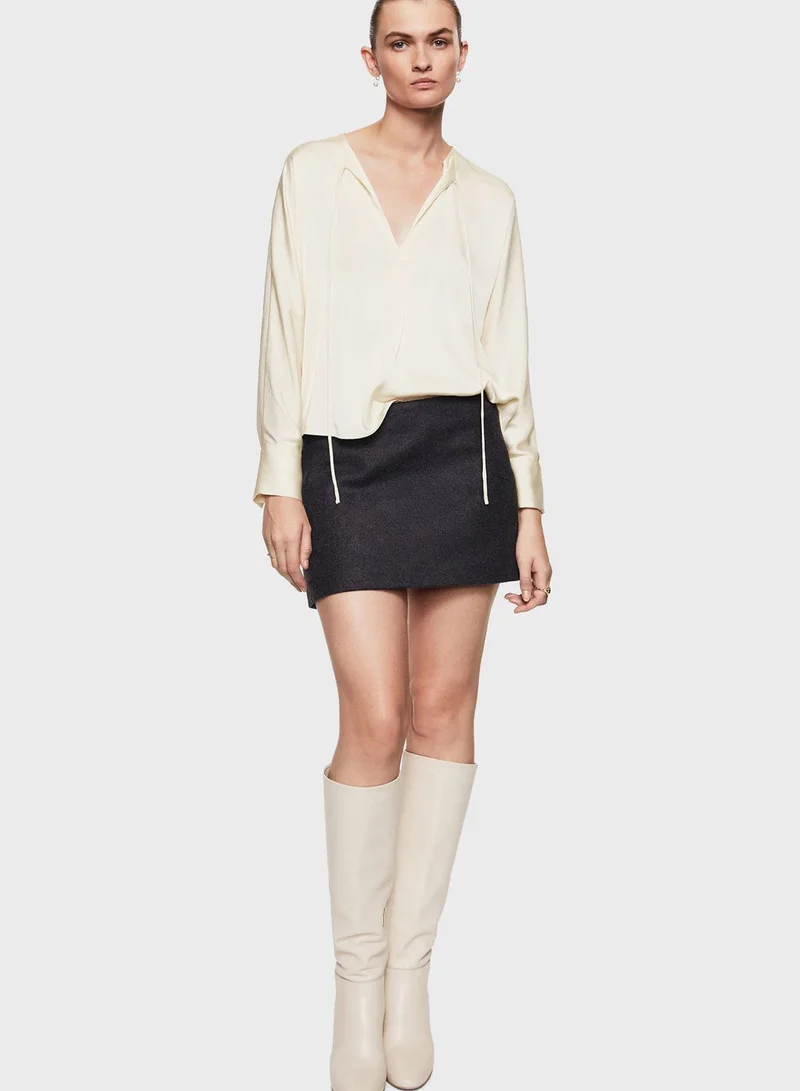 MANGO V-Neck Drawstring Top