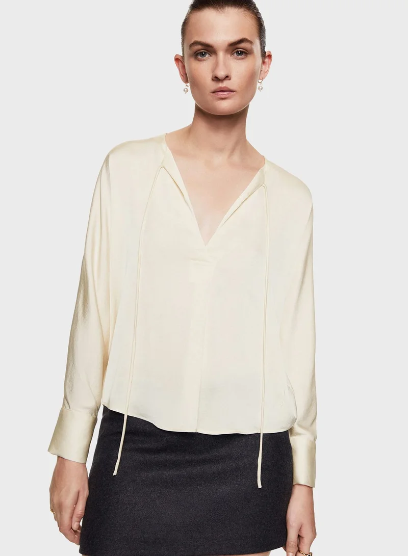 MANGO V-Neck Drawstring Top