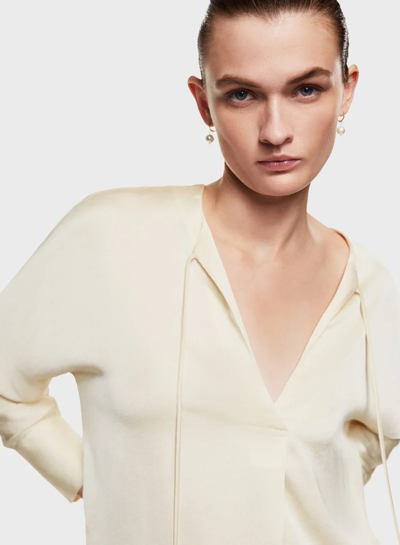 MANGO V-Neck Drawstring Top